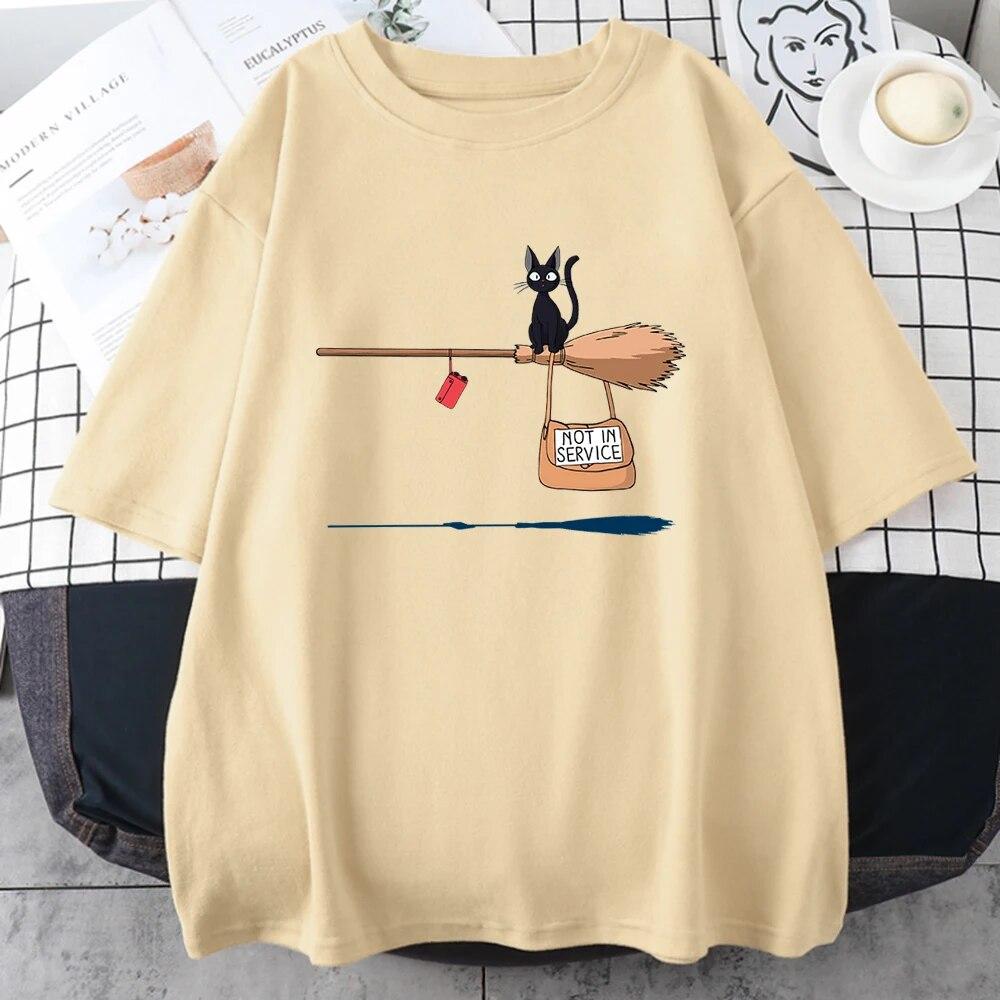 

Служба доставки Kiki s Cat On Magic Broom Одяг унісекс, бавовна, японські топи Harajuku, вільні футболки з вирізом і короткими рукавами унісекс L