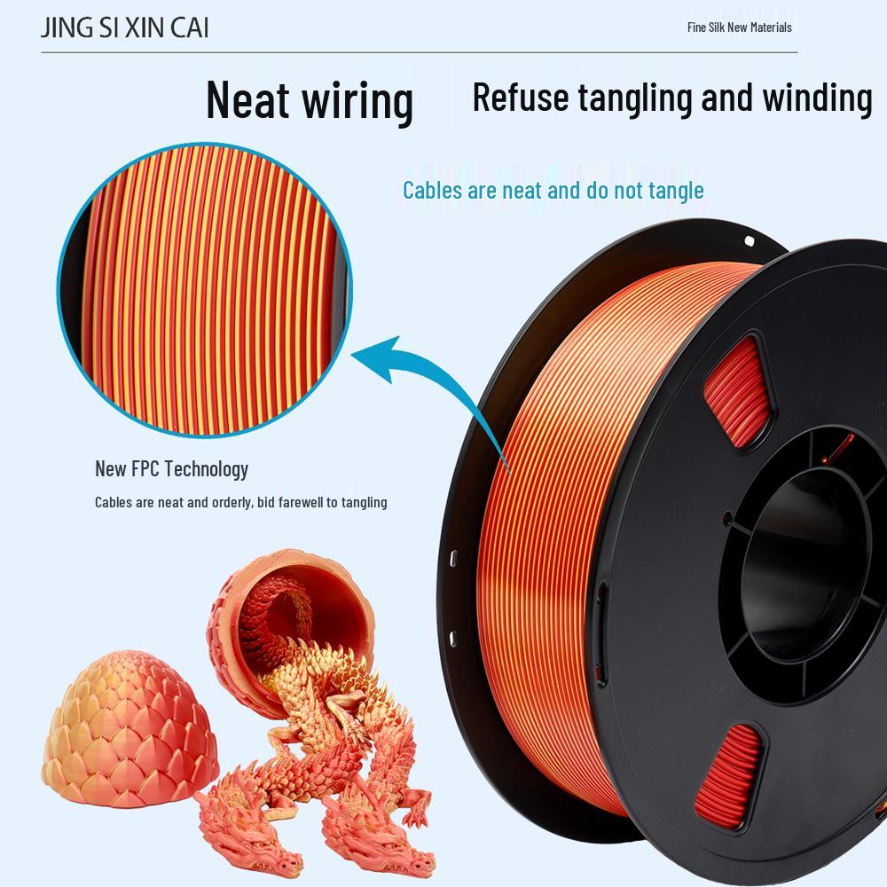 Dual-Color Silk PLA 3D Printing Filament, Non-Clogging & High Toughness, Imitation Metal, 1.75mm, 1kg