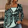 Tops for Women Floral Print Long Sleeve Fake Two‑Piece Top Fall Casual Slim Pullover Women's Long Sleeve Top