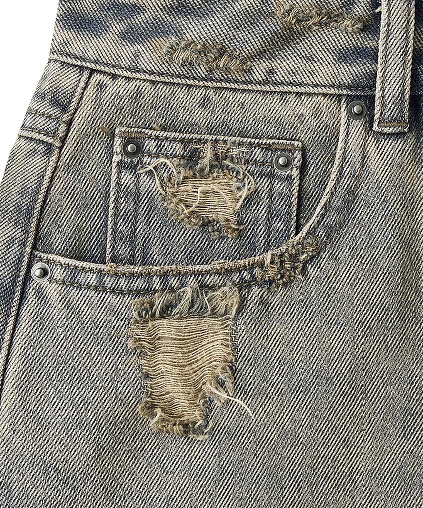 Noir For Woman Dirty Washed Distressed Long Denim Skirt (Dusty Gray)