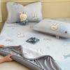Luxury Cartoon Printed Fitted Bedsheet Set High Quality Summer Sleeping Mat with Pillowcases Ice Bean Cooling Bedding for Single
