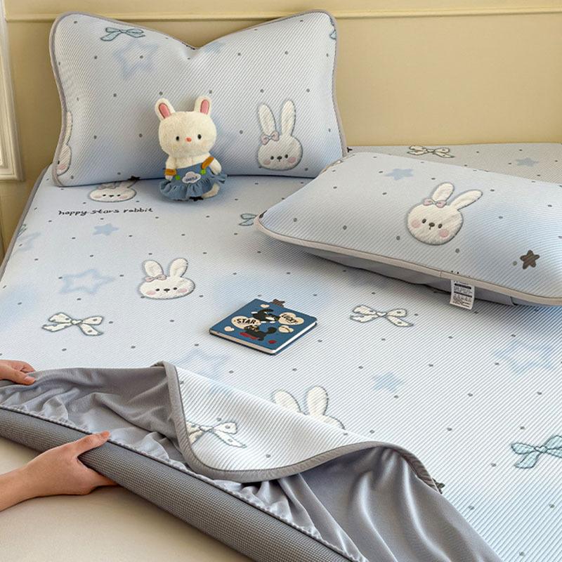 Luxury Cartoon Printed Fitted Bedsheet Set High Quality Summer Sleeping Mat with Pillowcases Ice Bean Cooling Bedding for Single
