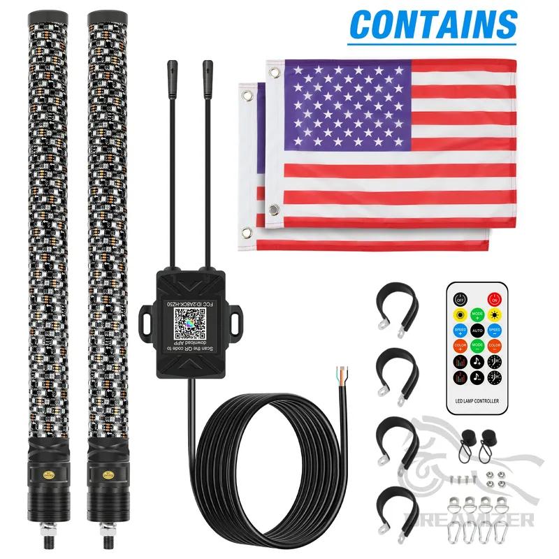 2PCS 2FT LED Whip Lights Remote Control Flagpole Antenna Whips for UTV ATV Off Road Truck Sand Buggy Dune RZR