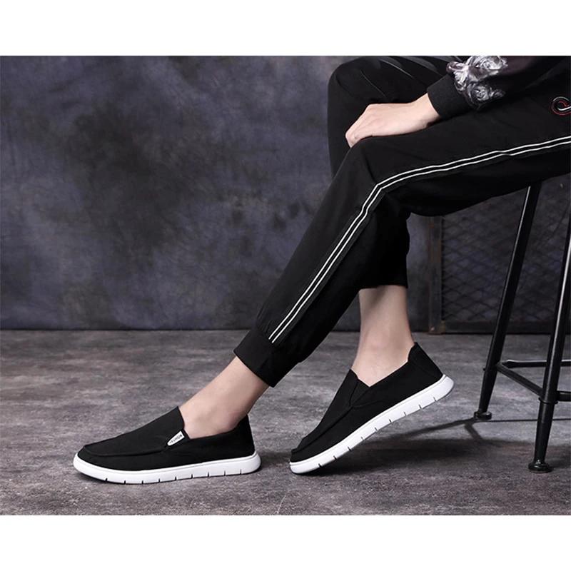 2025 Spring Summer Cloth Shoes Men Flat Footwear Slip-on Brand Street Style Cool Young Mens Casual Shoes Black Blue D325