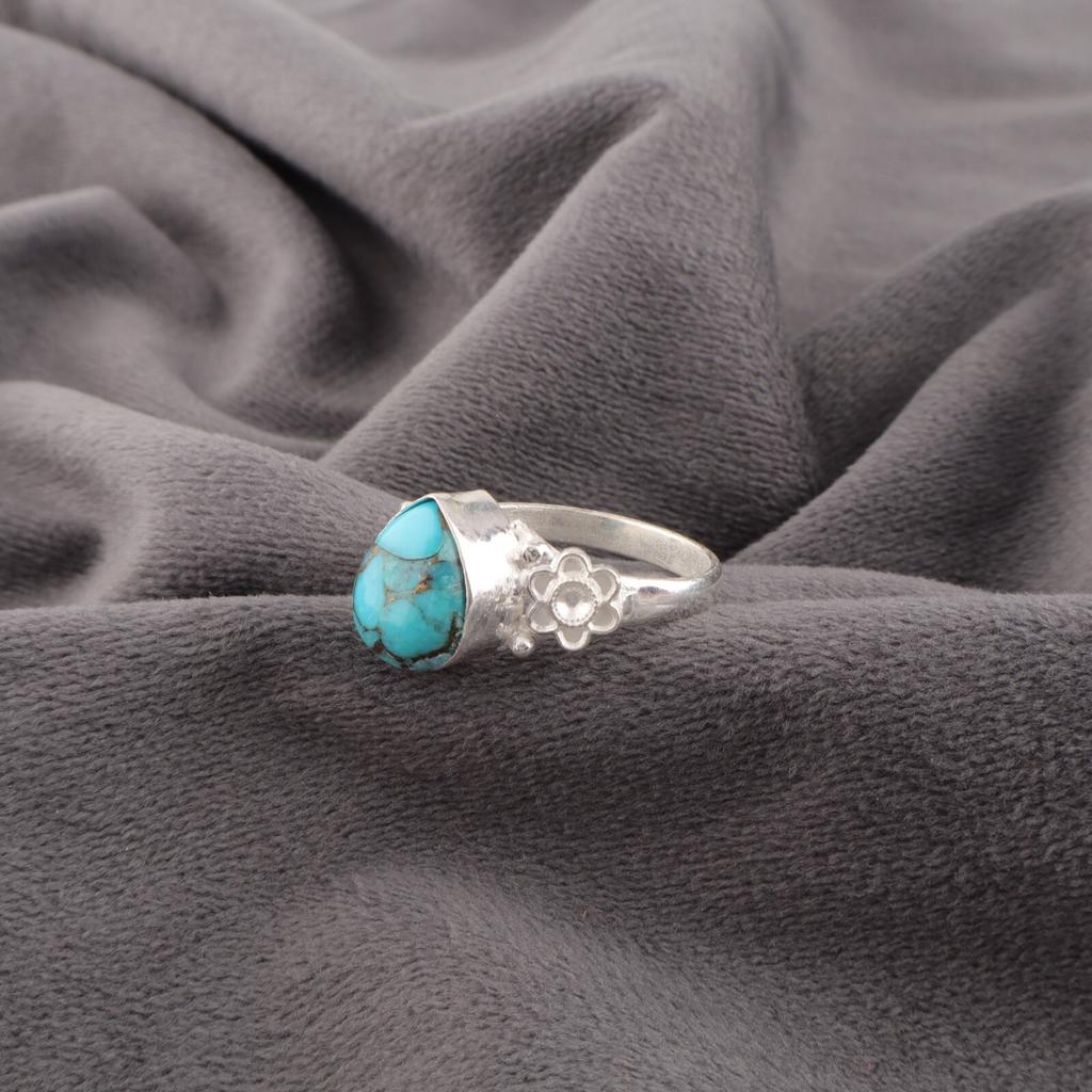 Blue Copper Turquoise Gemstone 925 Stamped Silver Jewelry Handmade Ring For Gift RR-59-45