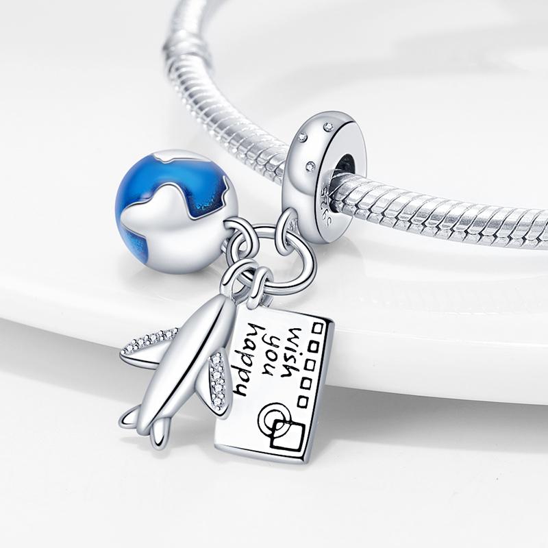 Plated 925 Silver Air Travel Charms Fit 925 Charms Bracelet Beads Jewelry Gifts for Women
