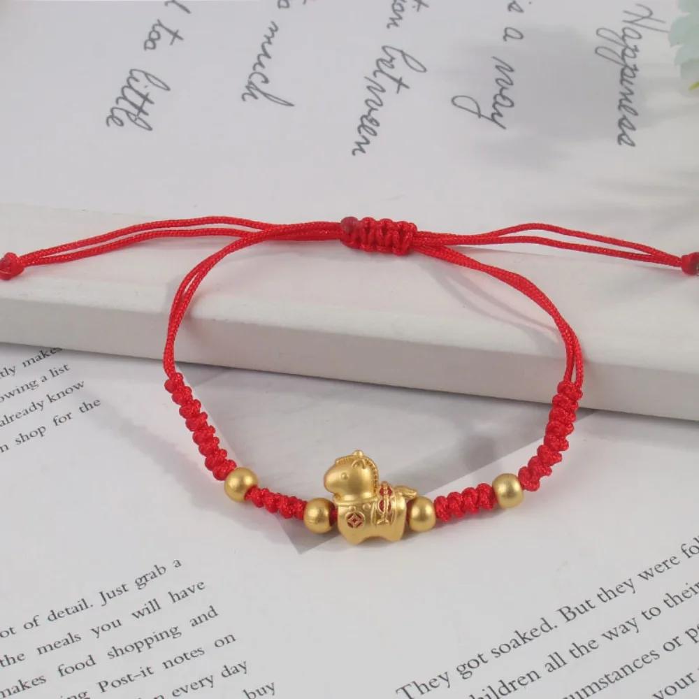 Chinesischer Stil Pferdejahr Armband 2026 2026 Pferdejahr Goldener Glücks-Pony Rotes Seil Schmuck Accessoires Tierkreiszeichen Pferd