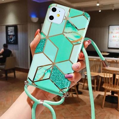 Etui ze sznurkiem - dla iPhone 11 - Turkusowy - Wstrząsoodporny - Odporny na zarysowania - Wzór marmurkowy