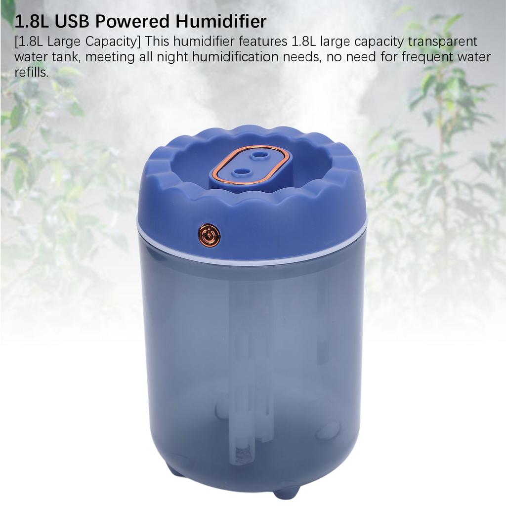 USB-betriebener Luftbefeuchter 1,8 l großes Fassungsvermögen 7-farbiges Nachtlicht 10 h automatische Abschaltung Doppelsprüh-Luftbefeuchter