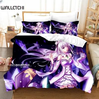Kreskówki z nadrukiem 3D Rem Ram Zestaw pościeli Życie w innym świecie od zera Anime Zestawy poszewek na kołdrę Kołdra Łóżko Dziecięce Pościel