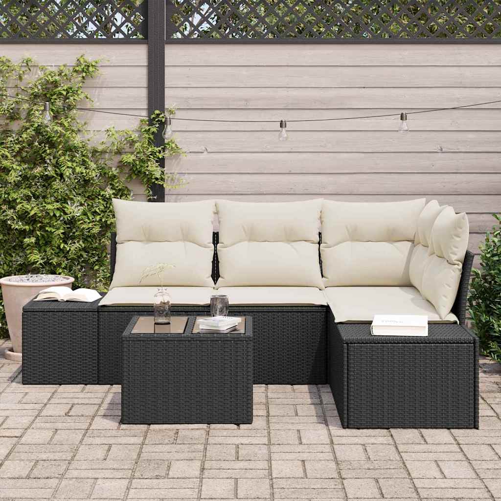 Garden Sofa Set with Storage Brown and Cream Poly Rattan