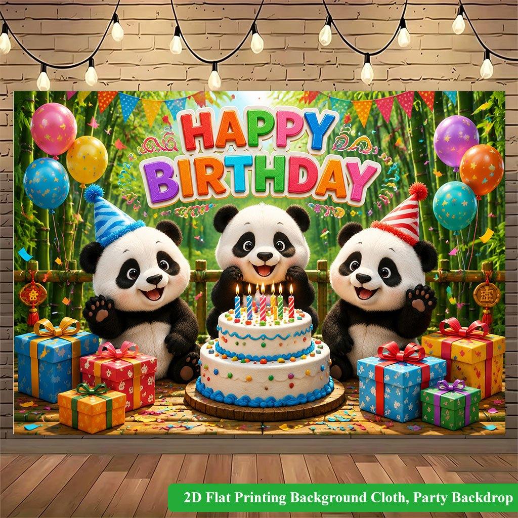 2D Flat Backdrop1pc Cute Panda Birthday Party Backdrop Banner Polyester Wall Decor For Living Room Bedroom Office Outdoor Decor Party