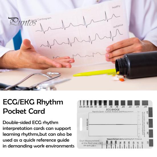 1/4Pcs Transparent EKG Calipers Reference Badge ID Cards Waterproof Wear-Resistant Mini Size EKG Interpretation Rulers