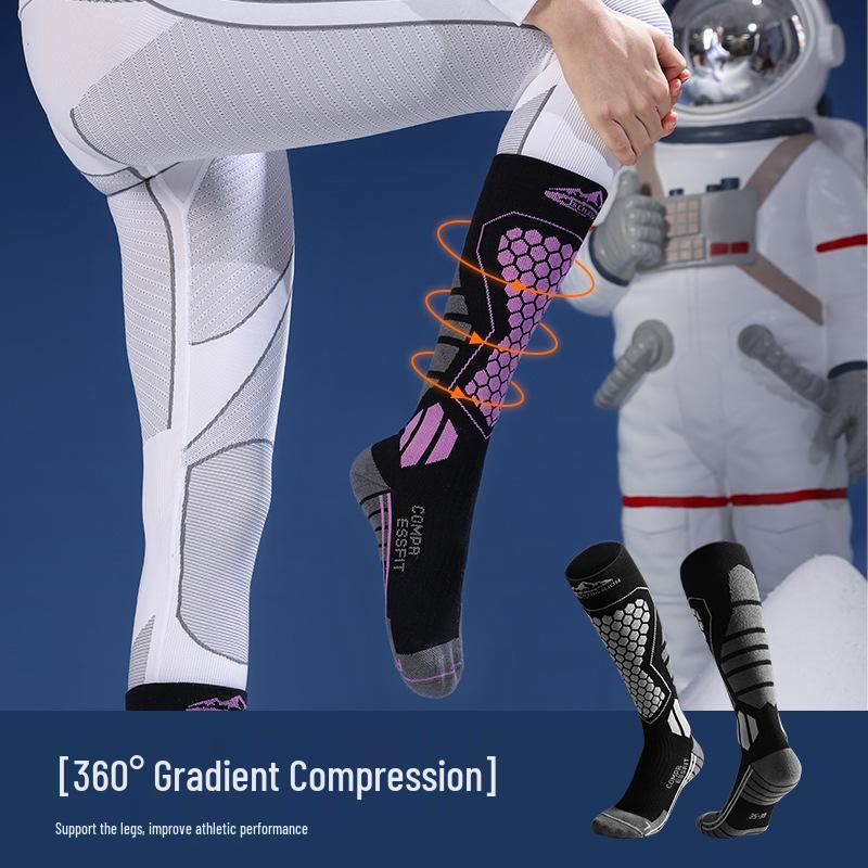 Unisex Winter Wool Ski Socks - Warm, Quick-Dry, Fleece-Lined, High-Top Compression for Outdoor Sports