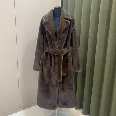 New Environmentally Friendly Mink Fur Integrated Coat Women's Long High-density Two-color Suit Collar Belt