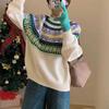 Spring and Autumn New Fair Island Jacquard Pullover Women's Retro Loose Lazy Knitted Sweater Top Trend