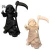 Collectible Creative Art 3D Printed Cute Grim Reaper Figurine, Skeleton Little Statue with Artistic Gesture Ornament Scythe & Skull Base, Funny Gothic