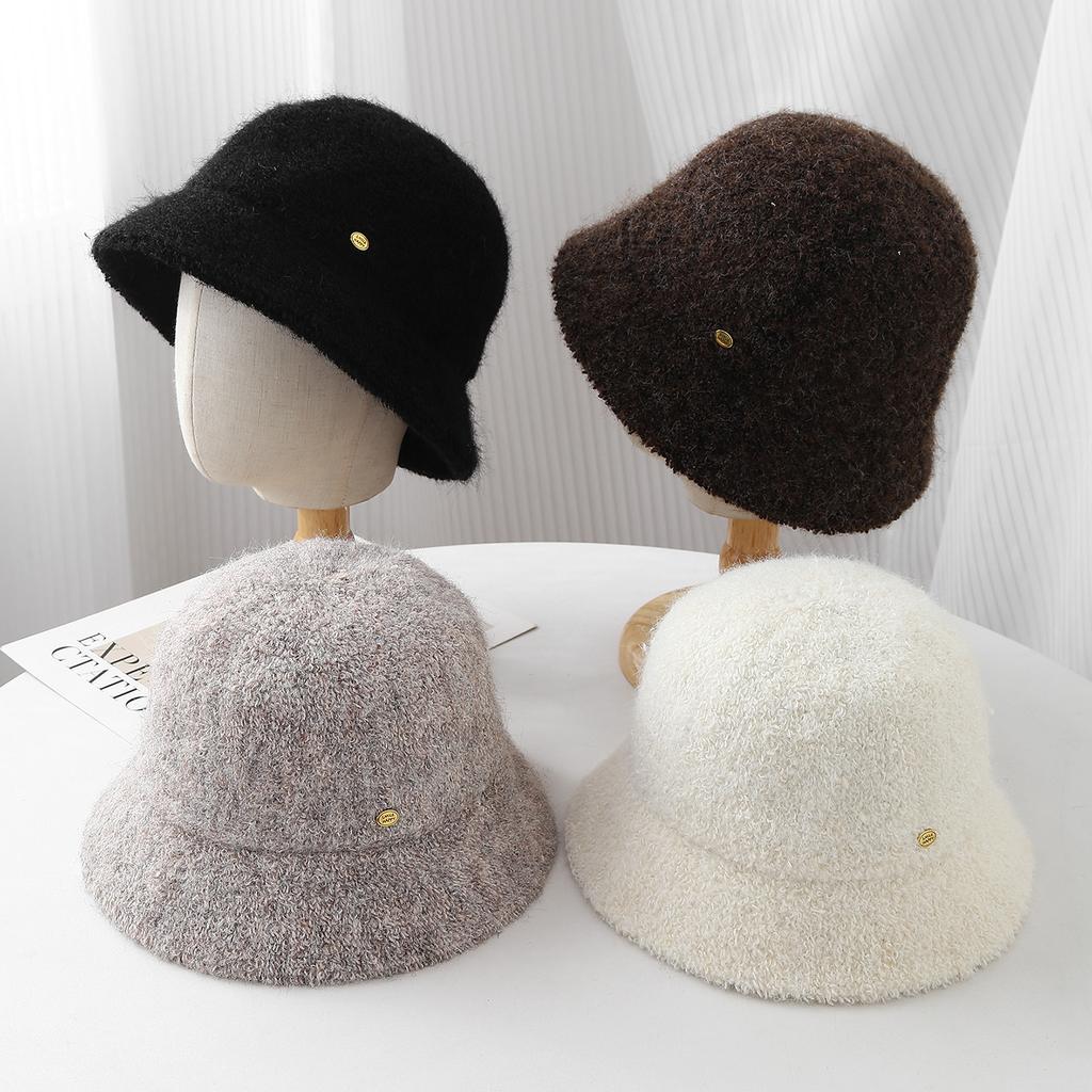 High Quality Exquisite Small Standard Solid Color Basin Hat Plush Lamb Wool Warm Fisherman Hat Children Autumn and Winter Bucket Hat