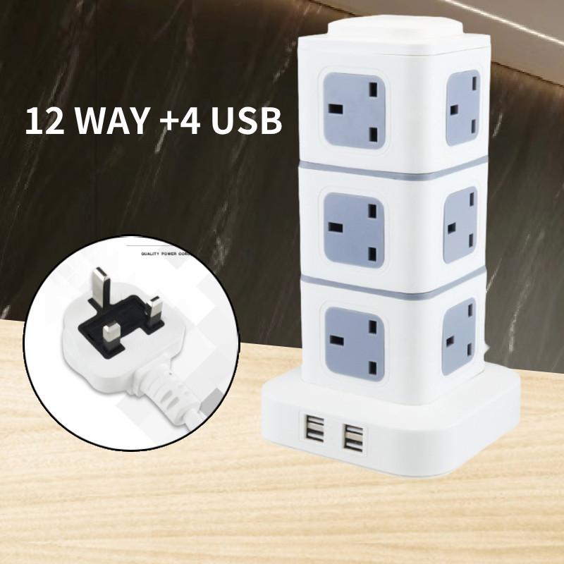 Reliable Uk Standard Vertical Power Strip With Multiple Usb Ports For Home And Office Use