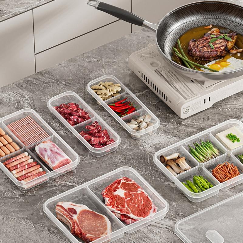 1/3Pcs 2/3/6 Grids Refrigerator Storage Boxes With Holes Scallions Meat Fresh Box Food Container Cold Storage Crisper Sealed