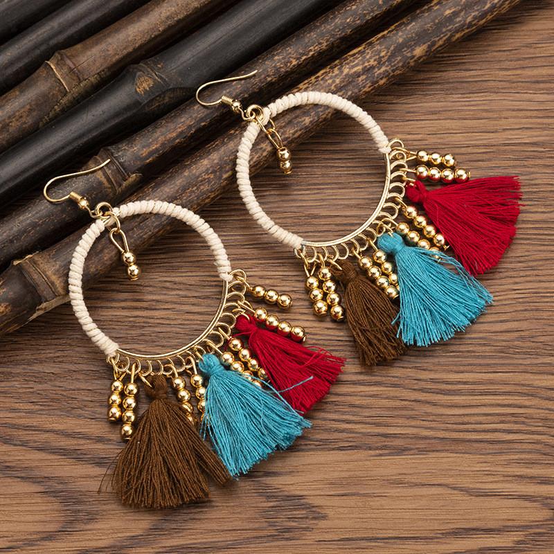Pinkdudu Ethnic Style Rice Bead Tassel Bohemian Women Earrings Travel Accessories for Women PD2038