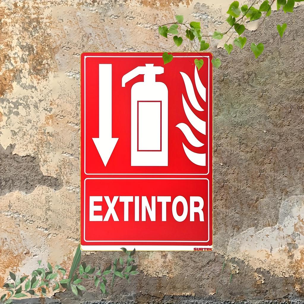 Iron Fire Extinguisher Sign 20x30cm Wall Mounted 2D Flat Safety Arrow Flame Design Red White High Quality