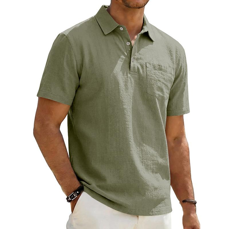 Men's Summer Men's Beach Linen Polo Shirt Loose Casual Simple Lapel Short Sleeve Men