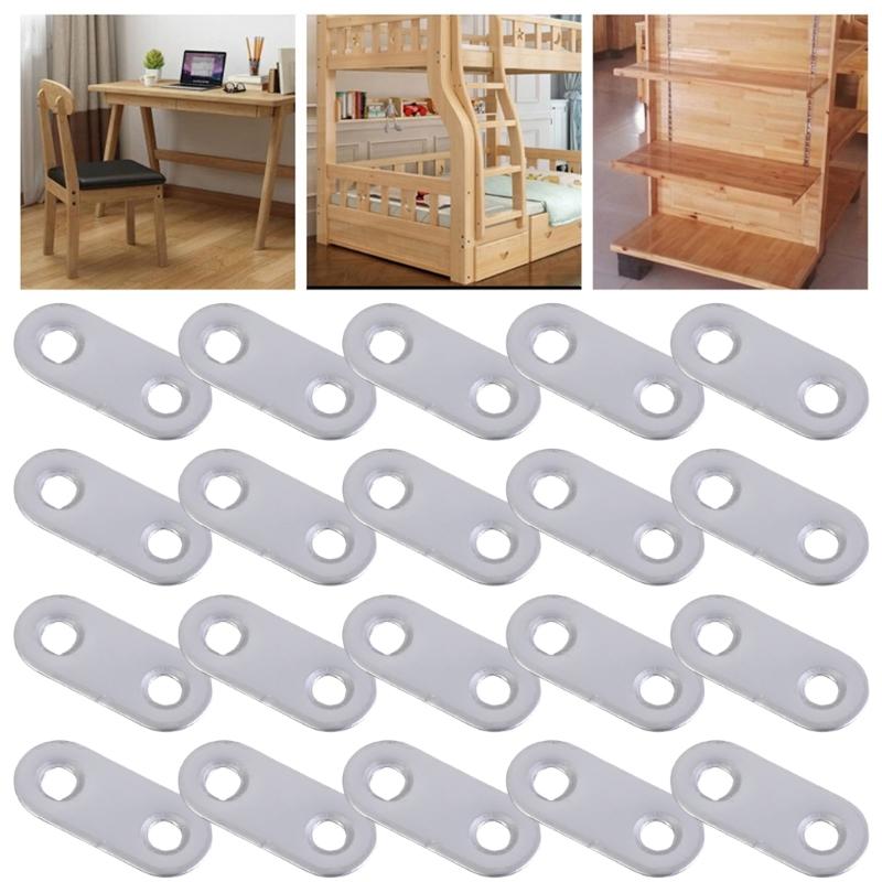 20pcs Flat Straight Brace Brackets Sturdy Stainless Steel Mending Plates Home Accessory for Wood Furniture Daily Use