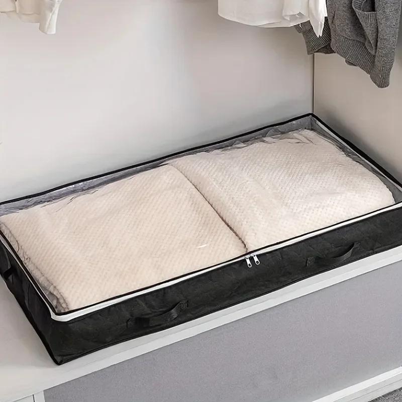 Geantă de depozitare extra mare sub pat - Organizator respirabil pliabil cu mânere pentru haine lenjerie de pat, Soluție pentru economisirea spațiului