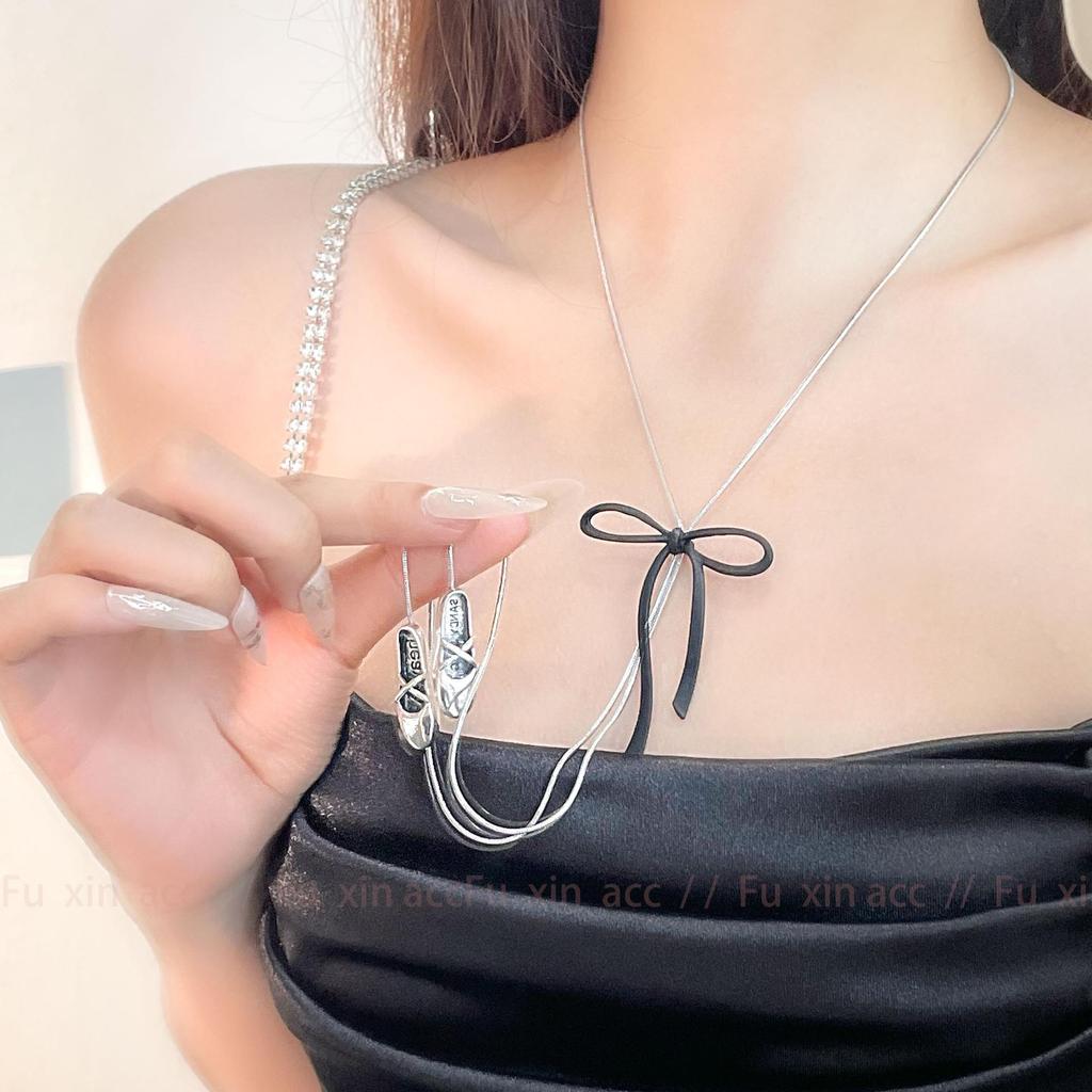 Y2K Fairy Bow Necklace: Alloy Ballet Accessory, Niche Forest Series for Autumn/Winter 2024