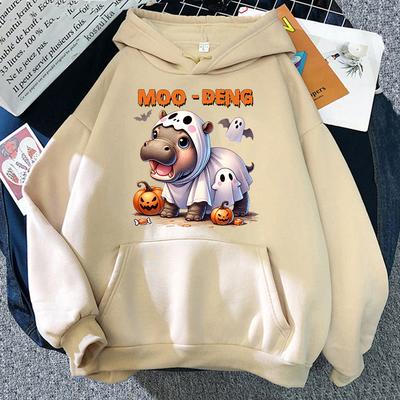 Funny Halloween Moo Deng Hoodie Fashion Unisex Harajuku Aesthetic Kawaii Hoodies Unisex Autumn Winter Pullover Sweatshirts Hoody