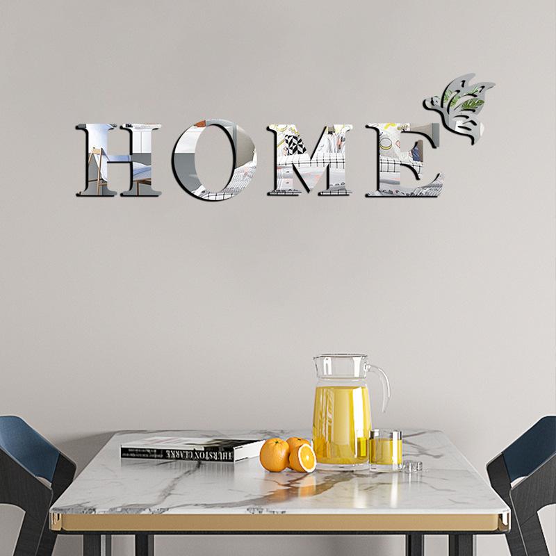 5pcs English Letter HOME Butterfly Acrylic Wall Sticker Self-adhesive Mirror Wall Sticker DIY Interior Decoration Living Room Entrance Wall Painting