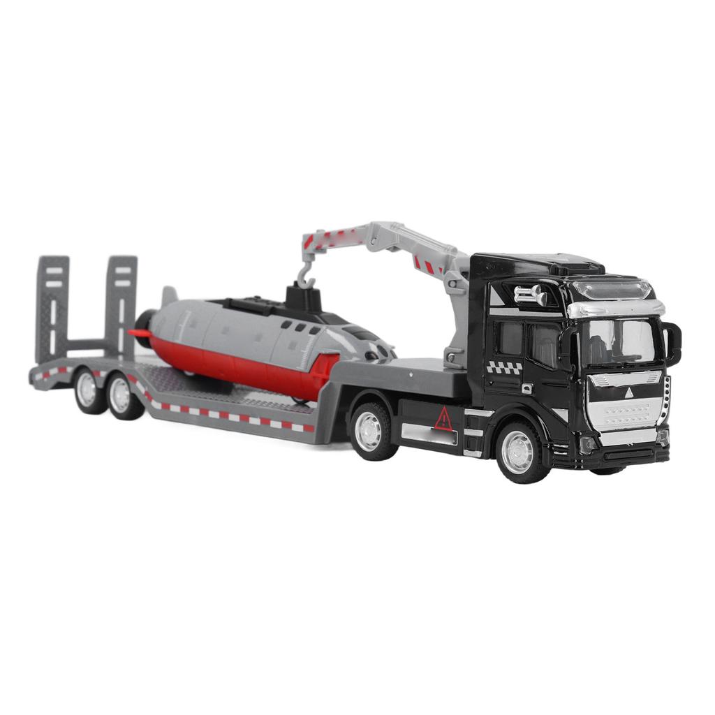 Alloy Semi Flatbed Trailer Truck Toy with Submarine Educational Realistic Construction Vehicle