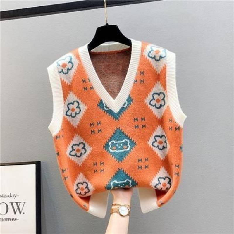 

Жилет, женский свитер на весну и осень, вязаный женский свитер с v-образным вырезом, свободный внешний слой, вязаный жилет без рукавов, пуловер One Size зелёный