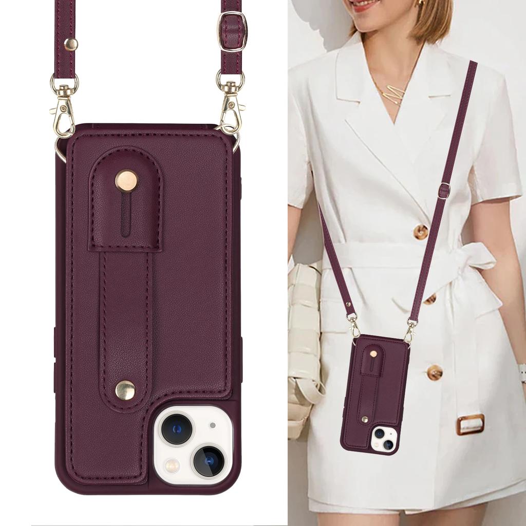Crossbody Neckband Lanyard Wristband Wallet Leather Case for iPhone 16 Pro Max 15 Plus 14 11 12 13 XS SE Cards Holder Cover