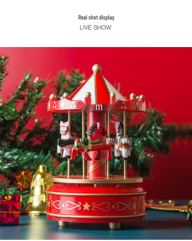 Caja de Música Carrusel de Madera - Regalo de Navidad y Cumpleaños para Niños, Adorno Creativo para el Hogar