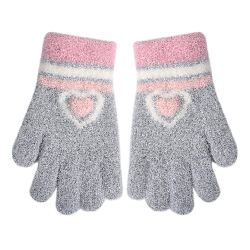 Neue Liebe Gestreiftes Mädchen Warme Handschuhe Winter Kältefest und Verdickt Kinder Gestrickt Fahrrad Spielen Schnee Schreiben Fünf Finger
