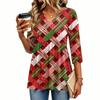 Women's Casual Christmas Print V-Neck Three-Quarter Sleeve Shirt