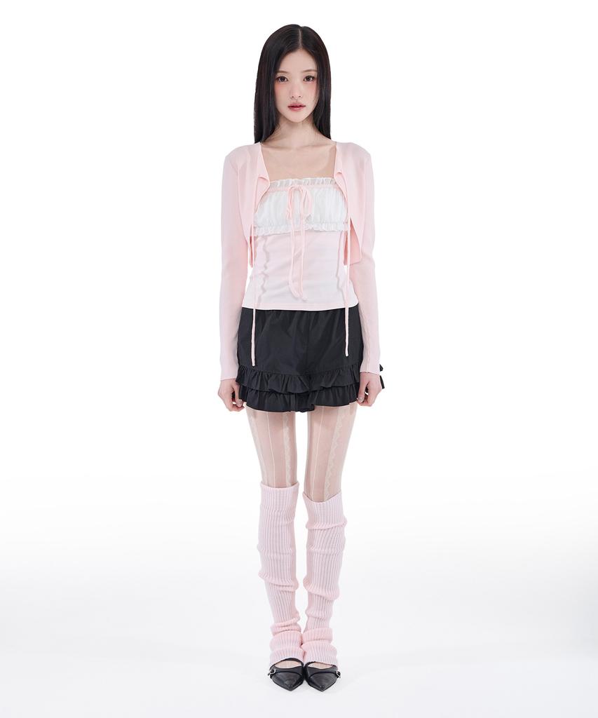 Alkialka Ribbed Ribbon Bolero (Light Pink)