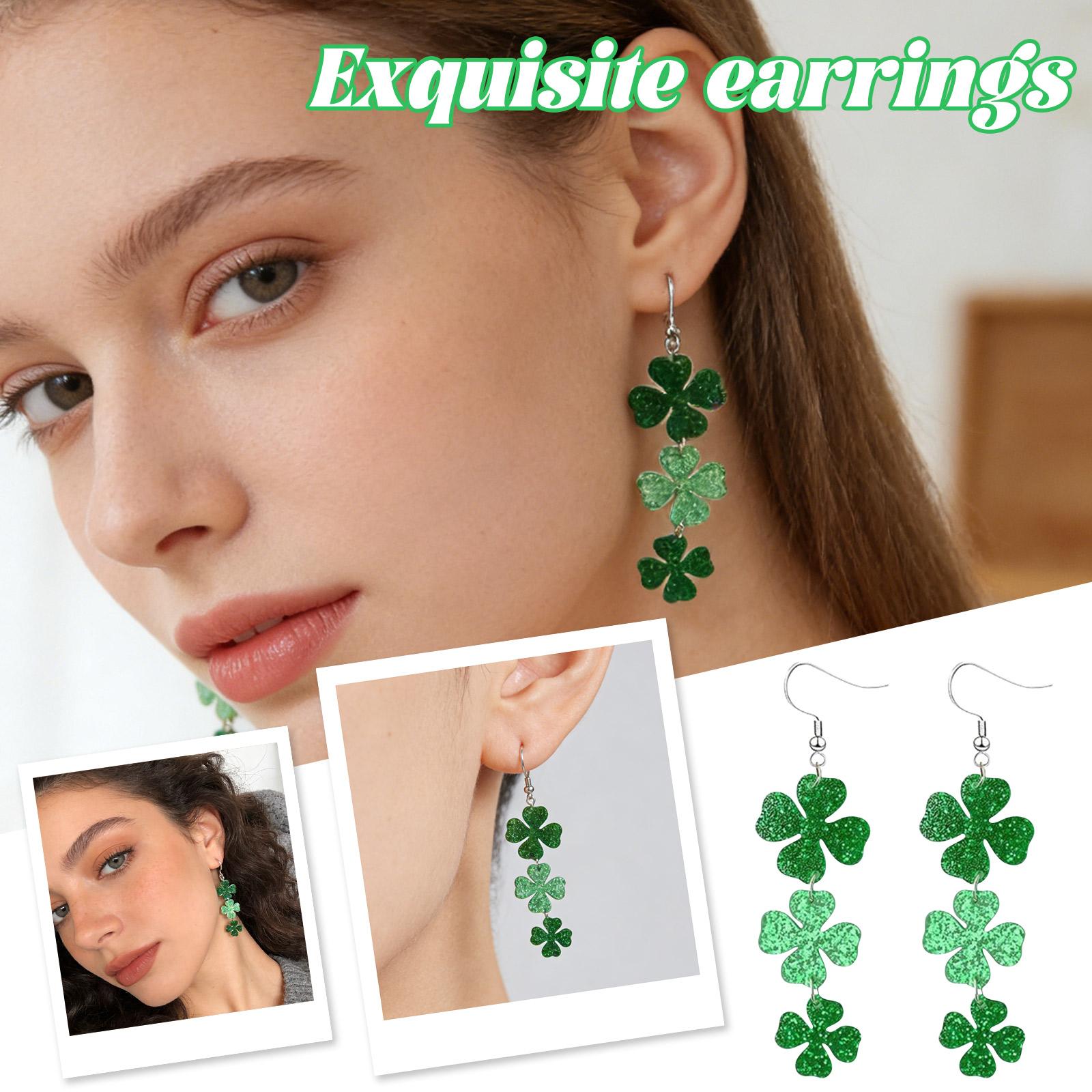 улица. Зеленые серьги на День Святого Патрика, Женские серьги-подвески на удачу One Size