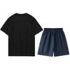 Li Ning Logo Short Sleeve Shorts Casual Sports Suit Men Suit Black Navy-Blue ATST631-1+AKST633-2