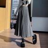 Women's High-Waisted Plaid Pleated Wool Midi Skirt - Fashionable, Slimming, A-Line Design