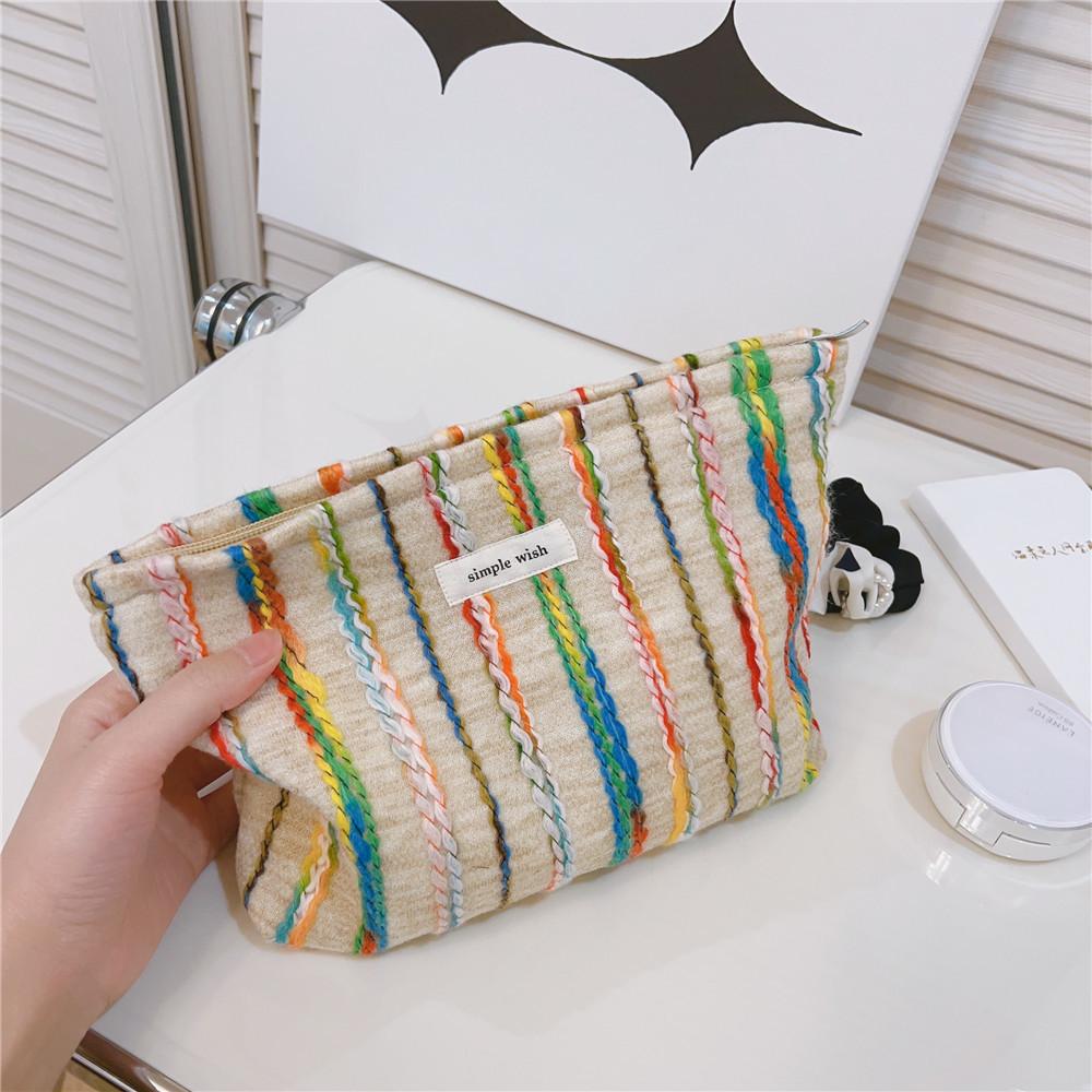 

Women Teen Girls Cosmetic Organizer Travel Bag Rainbow Lline Design Canvas Makeup Storage Pouch,Size: S Type A