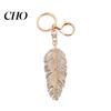 Rhinestones Inlay Keychain Pendant Inlaid Feather Shape Key Chain Hollow Glossy with Anti-Oxidation Lobster Clasp Backpack Bag Accessory Durable Metal