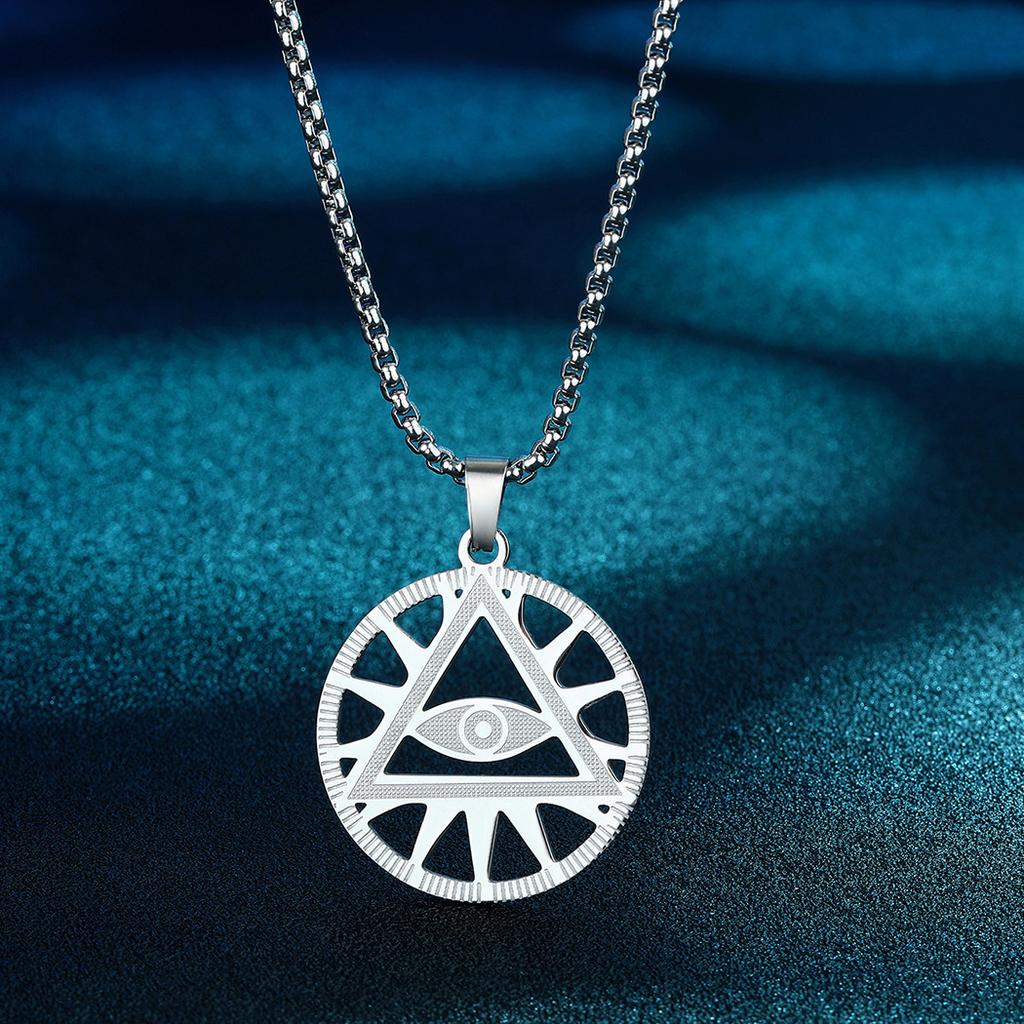 All-Seeing-Eye of Providence Illuminati Pyramid Charm Necklace Round Pyramid Pendant for Men Women Stainless Steel Jewelry New