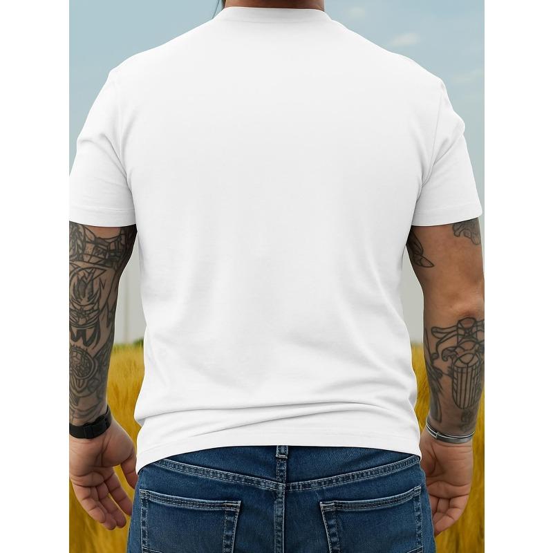 European Size Men's White Polyester Crew Neck Short Sleeve T Shirt with Russian Text Print for Casual Wear