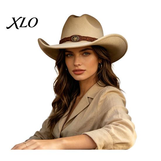 Autumn Winter Warm Fedora Unisex Western Cowboy Hat, Wool Felt Hat with Faux Leather Elegant for Daily Use Band, Retro Wide Brim Cowgirl Men