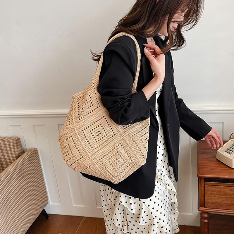 Fabric Hollow Out Large Capacity Shoulder Bags Contrast Color Women's Bags Commuting Versatile Crossbody Bags