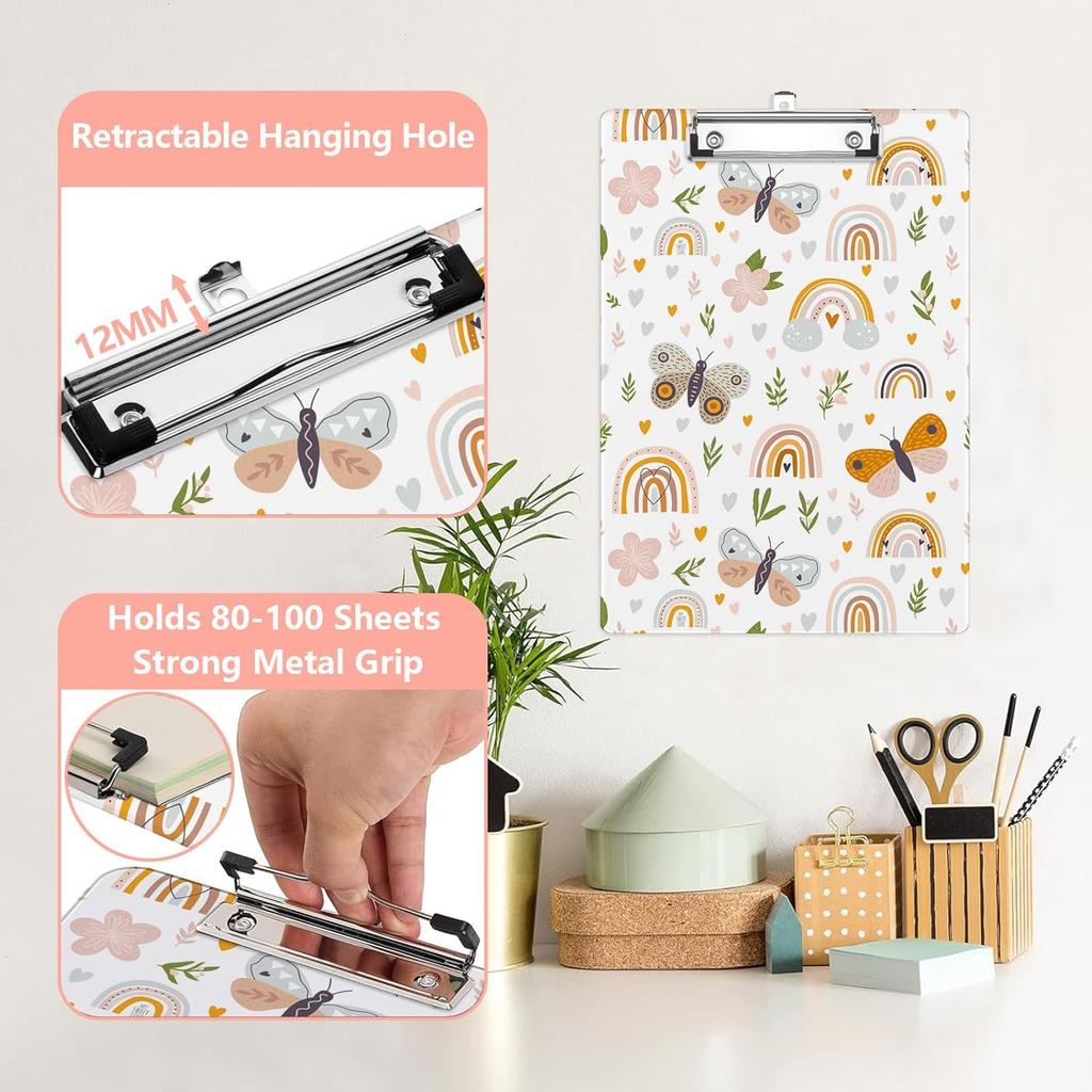 Leaves and Rainbow Plastic Clipboards,Cute Fashion Clipboard Decorative 8.5" x 12.5"Standard A4 Size Clipboards,Acrylic Clipboard for Teacher,Social
