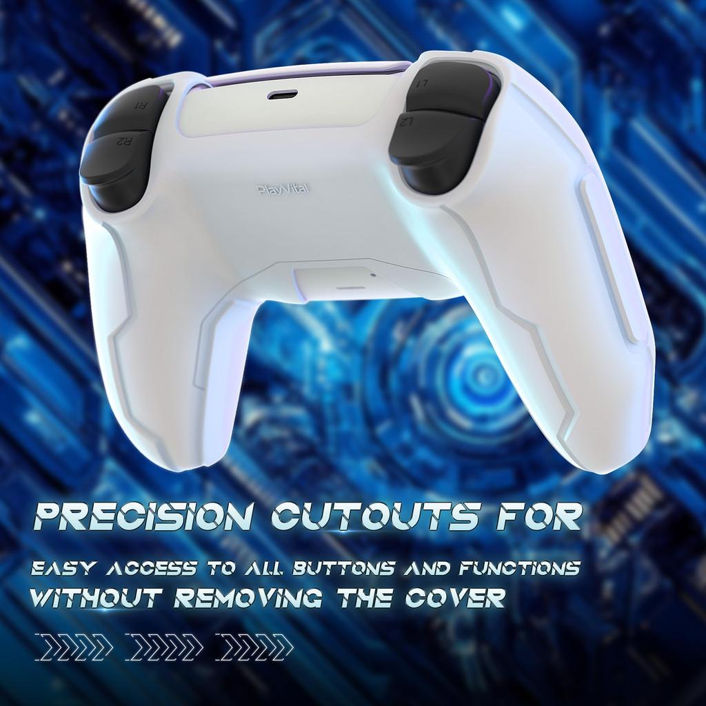 Silicone Cover for PlayVital Mecha Edition PS5 Improved Compatible with Charging Thumb Cap and Sticker Included Controller, Shockproof, Anti-slip